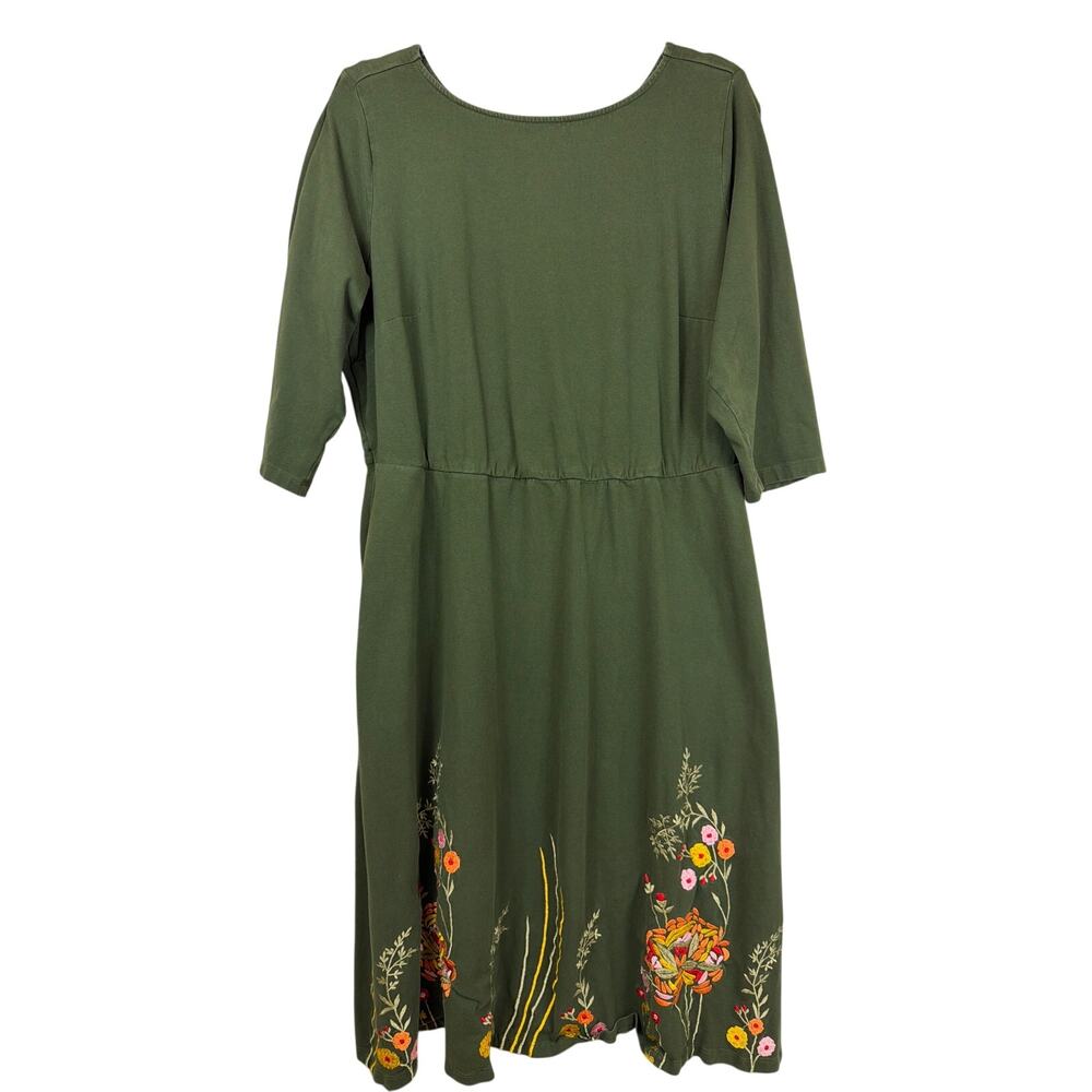 Wayward Fancies Green Floral Embroidered Midi Dress Size 2X